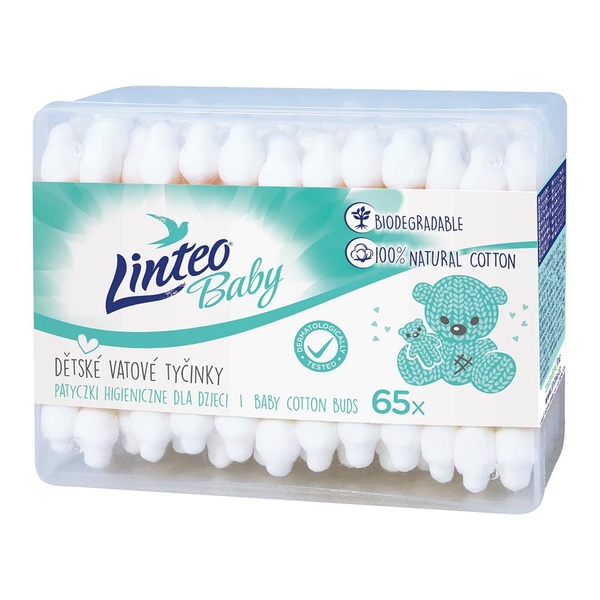 Papírové vatové tyčinky 100% natural Linteo 65 ks v boxu