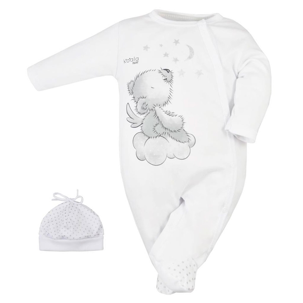 Overal kojenecký bavlna s čepičkou - KOALA ANGEL bílý - vel.50