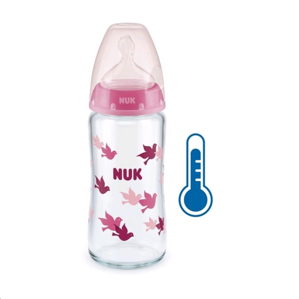 Skleněná kojenecká láhev NUK FC s kontrolou teploty 240 ml růžov