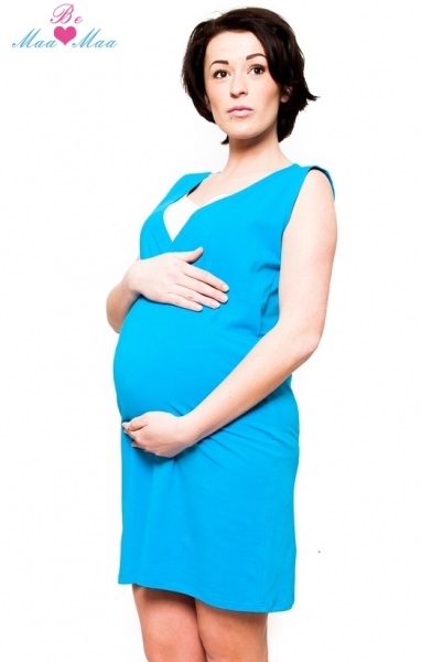 Be MaaMaa Těhotenská, kojící noční košile Iris - modrá Velikosti