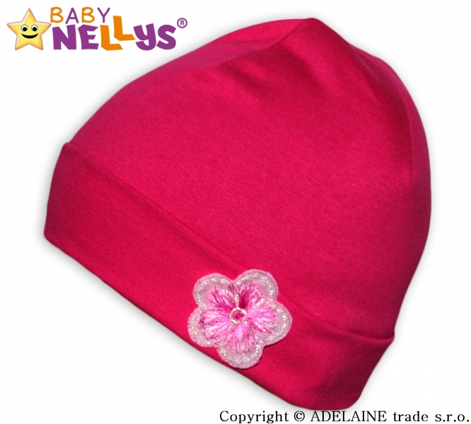Bavlněná čepička Baby Nellys ® - Růžová s kytičkou Velikost koj.