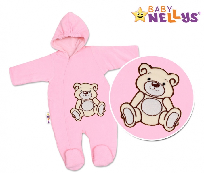 BABY NELLYS Zimní kombinézka/overálek Teddy Bear - růžová Veliko