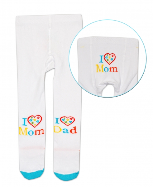 Bavlněné punčocháče Baby Nellys ® - I love Mom, I love Dad - bíl