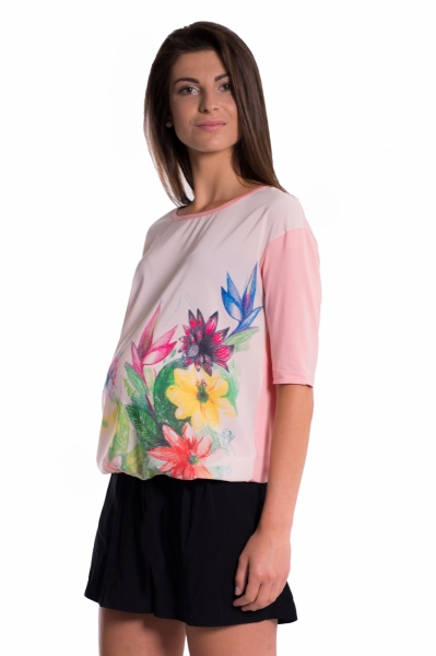 Be MaaMaa Těhotenské triko/halenka s potiskem květin - růžové, v
