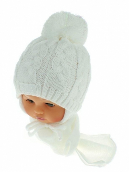 Čepice dětská pletená se šálou - BABY bílá - 6-18měs.