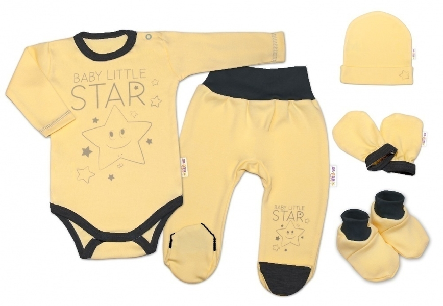 Souprava kojenecká 5-dílná bavlna - BABY LITTLE STAR žlutá 