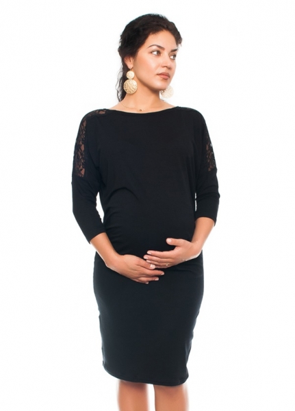 Be MaaMaa Elegantní těhotenské šaty s krajkou - černé, vel. S Ve