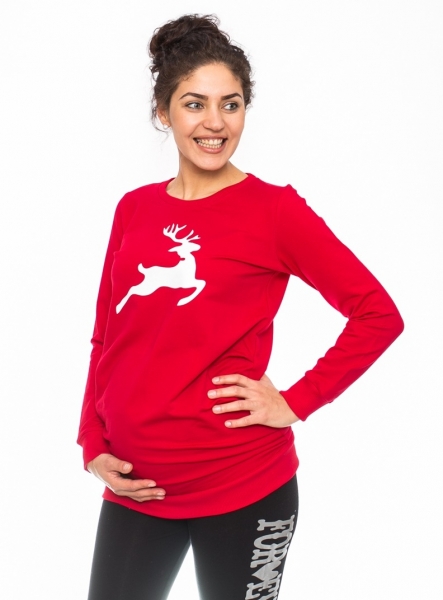 Be MaaMaa Těhotenské triko, mikina Renifer - červené, vel. XL Ve