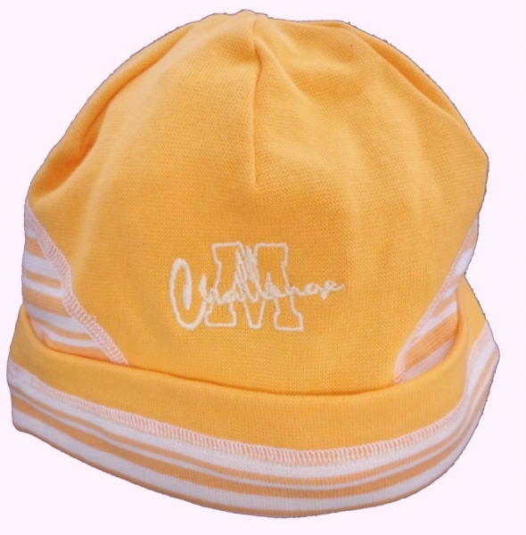 Čepice dětská bavlna - NÁPIS oranžová s proužky 