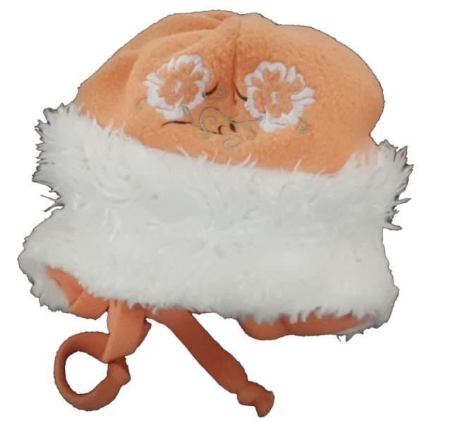 Čepice dětská zimní fleece - KVĚTINY oranžová 