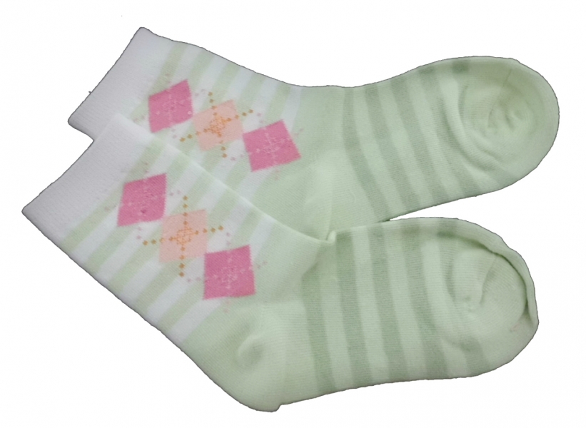 Ponožky dětské bavlna - KOSOČTVERCE zelené proužky 