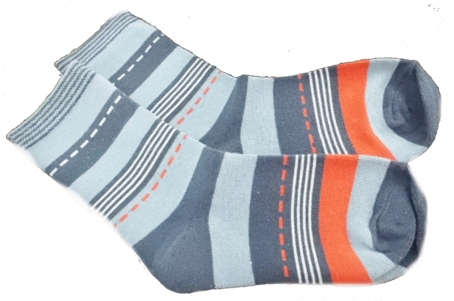 Ponožky dětské bavlna - PRUHY modré s červenou 