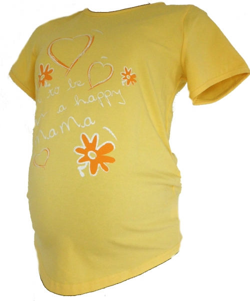 Těhotenské tričko krátký rukáv - HAPPY MAMA žluté 