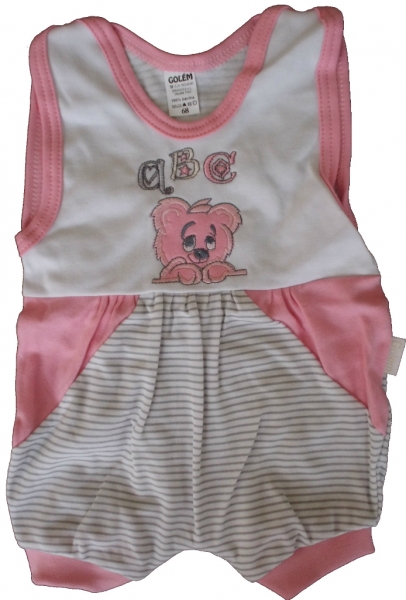 Overal kojenecký letní bavlna - MÉĎA ABC bílo-růžový 