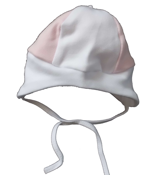 Čepička kojenecká bavlna - KLASIK bílá s růžovými proužky 