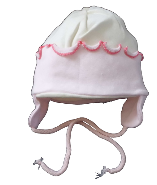 Čepice kojenecká bavlna - OBŠITÝ LEM smetanová s růžovou 