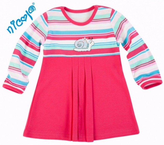Šaty dětské bavlna - ŠNEČEK růžové s proužky 