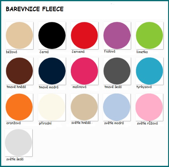 Vzorkovnice barev fleece - na výběr