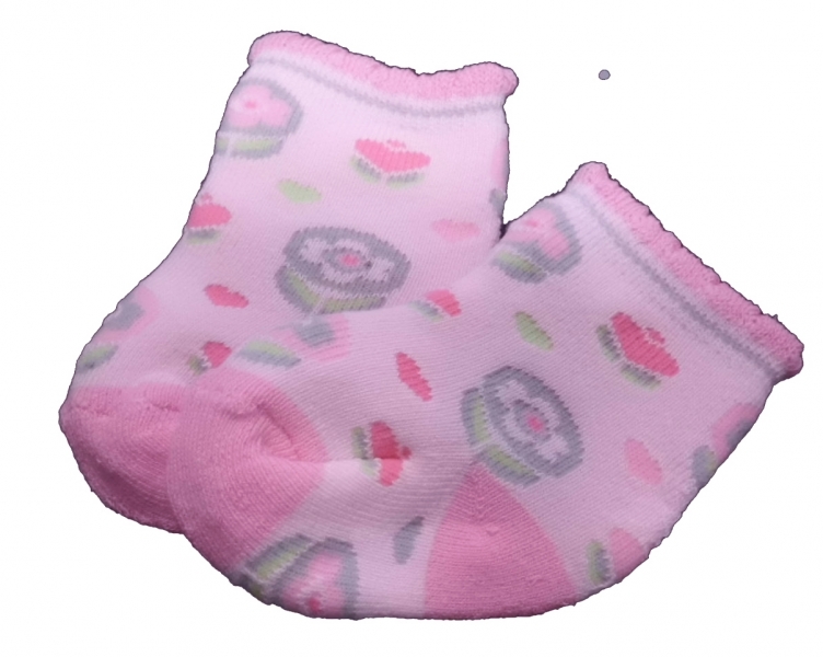 Ponožky kojenecké froté - KYTIČKY A SRDÍČKA růžové 
