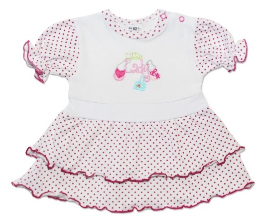 Šaty dětské bavlna - LITTLE LADY bílo s růžovým puntíkem 