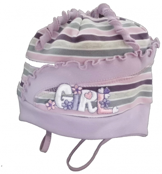 Čepice dětská bavlna - GIRL proužky fialová 