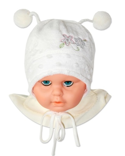 Čepice kojenecká zimní - KVĚTINKY bílá 