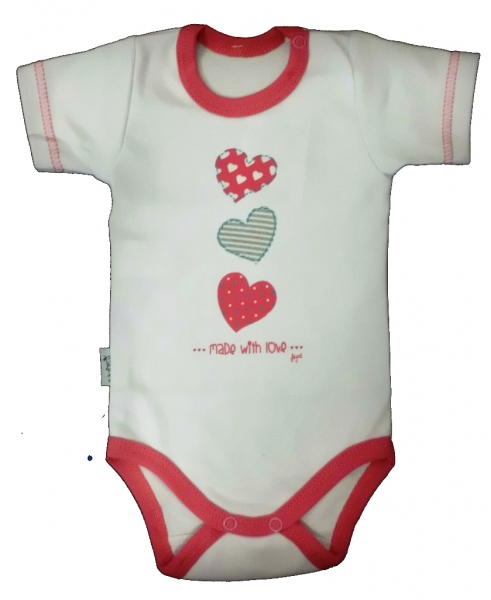 Body kojenecké krátký rukáv - MADE WITH LOVE bílo-růžové 