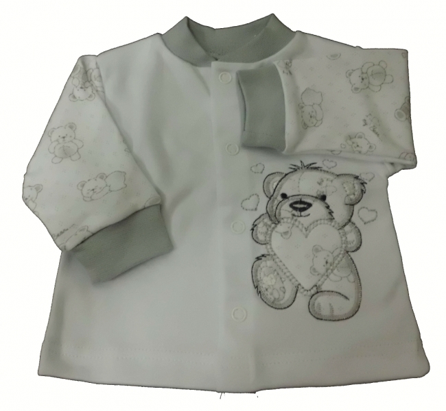 Kabátek kojenecký bavlna - MEDVÍDEK A MÉĎOVÉ bílo-šedý 