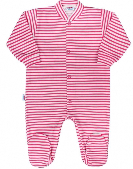 Overal kojenecký bavlna - PROUŽKY tmavě růžové na bílém 