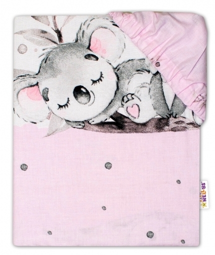 Dětské prostěradlo bavlna - MEDVÍDEK KOALA s růžovou - 140x70cm