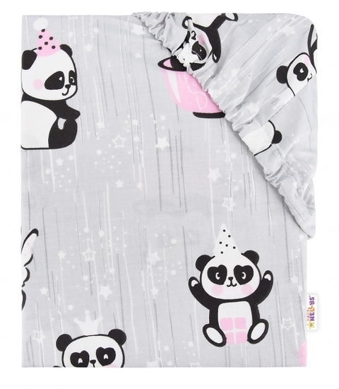 Dětské prostěradlo bavlna - PANDA s růžovou na šedém - 140x70cm