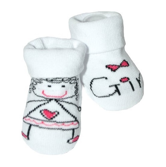 Ponožky kojenecké bavlna - GIRL bílé s růžovou 