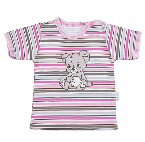 Tričko dětské krátký rukáv - MEDVÍDEK proužky růžové 