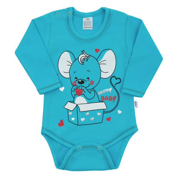 Body kojenecké dlouhý rukáv - BABY MOUSE tyrkysové - vel.74