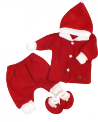 Z&Z 3-dílná pletená souprava, kabátek, kalhoty a botičky Baby Santa, červená, vel. 86