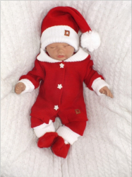Z&Z 3-dílná pletená souprava, kabátek, kalhoty a botičky Baby Santa, červená, vel. 86