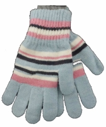 Rukavice dívčí/dámské prstové pletenina - PROUŽKY světle modré