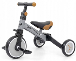 Balanční tříkolka, kolo, odrážedlo a vodicí tyčí, Optimus Plus 4 v 1, šedá