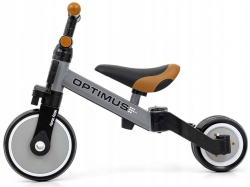 Balanční tříkolka, kolo, odrážedlo a vodicí tyčí, Optimus Plus 4 v 1, šedá