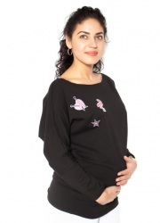 Be MaaMaa Těhotenská mikina, triko s nášivkami - černé - L