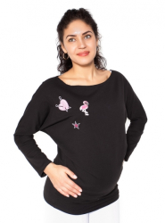 Be MaaMaa Těhotenská mikina, triko s nášivkami - černé - L