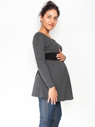 Be MaaMaa Těhotenská tunika s páskem, dlouhý rukáv Amina -  grafit/pásek černý